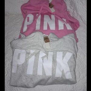 2 NWT Victoria's Secret PINK FLEECE CAMPUS HOODIE sz M